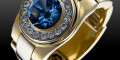 Снимка номер 1 за Пръстен унисекс златно покритие, сапфир и диаманти, нов
