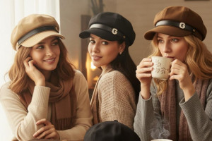 Снимка номер 1 за Елегантна дамска шапка тип фуражка с декоративна лента и мет